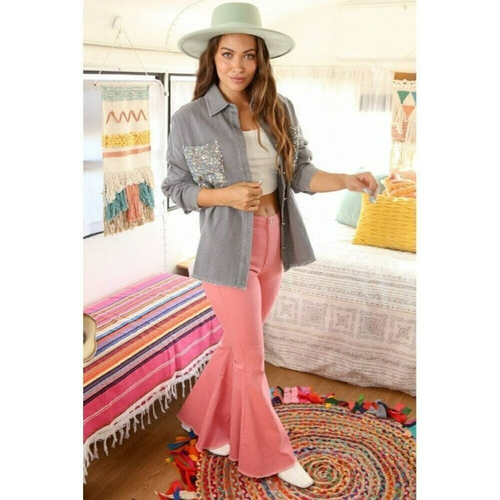 Cowgirl State of Mind Sequin Shacket in Grey - Picture 7 of 7